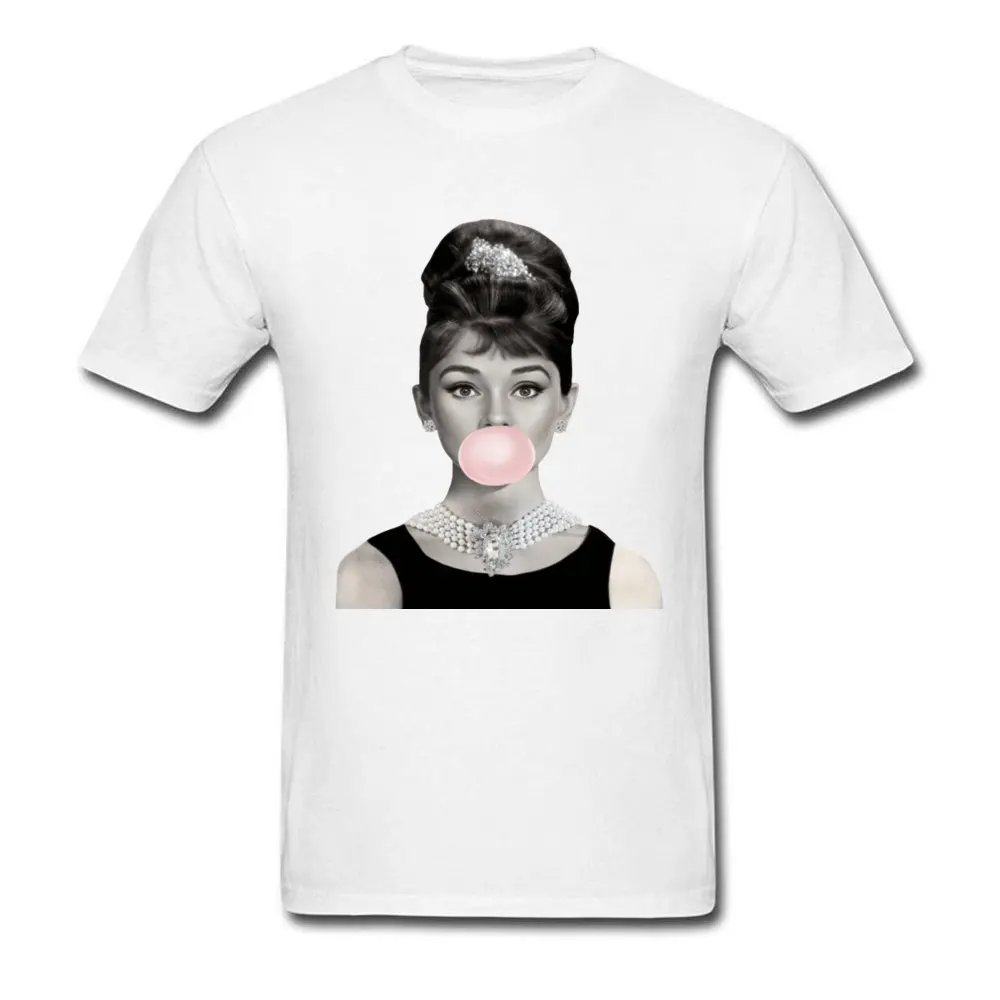 3D Printed Audrey-Hepburn-Pink-Bubble-Gum T Shirts for Men Newest Summer/Fall Crew Neck Pure Cotton Short Sleeve T Shirts Tees Audrey-Hepburn-Pink-Bubble-Gum white