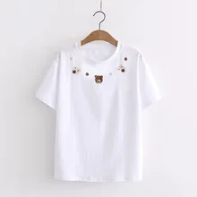 Женская летняя футболка Повседневная футболка с короткими рукавами и вышивкой медведя из мультфильма топы, футболка Femme Funny Harajuku кавайная футболка