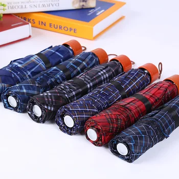 

Grid Pattern Cheap Umbrellas Women Mens Fashion Parasol Three Folding Rain Sun Umbrellas for Wedding Favor Party Gift