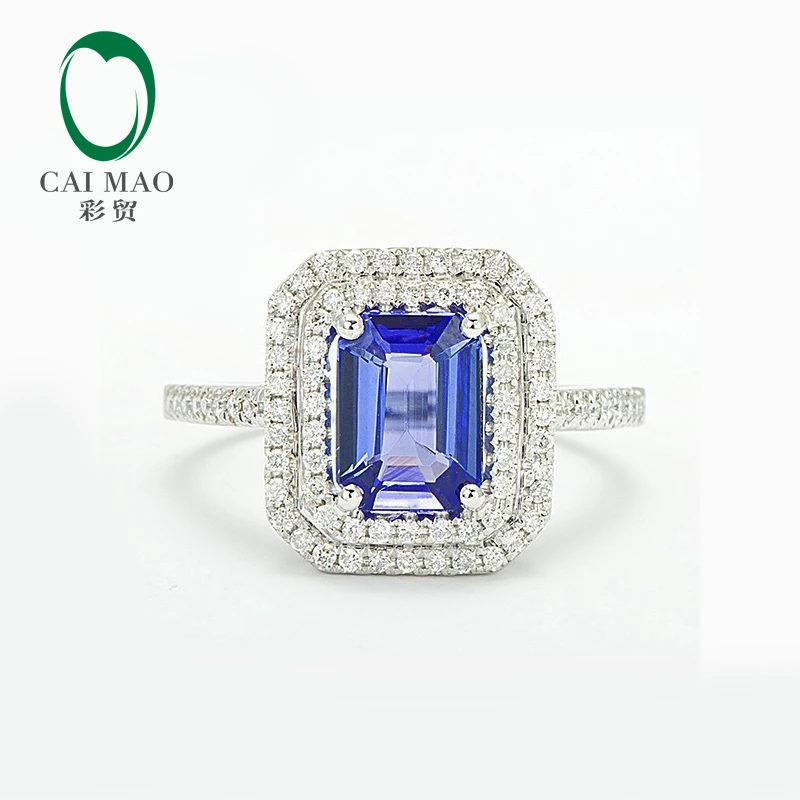 

Caimao 14K White Gold Natural 6x8mm Emerald Cut Tanzanite Diamond Engagement Ring