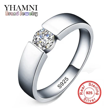 YHAMNI 100% SÃ³lida original de 925 Anillos de Plata Set 6mm 1ct CZ Diamant Engagement Joyas Anillos Anillos de Boda para Las Mujeres y Los Hombres RD10