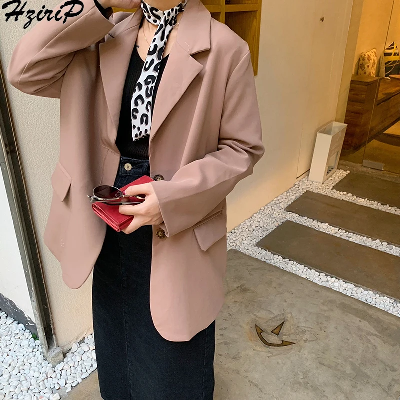 

HziriP Women Jackets 2019 Spring Long Sleeve Solid Elegant Upscale Pink Work Wear Literary Loose Office Lady Outwear Blazer