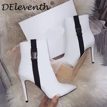 

Belle Simple style fashion women's shoes fabric belt gladiator pointed toe winter shoes zip stiletto high-heeled boots white 10