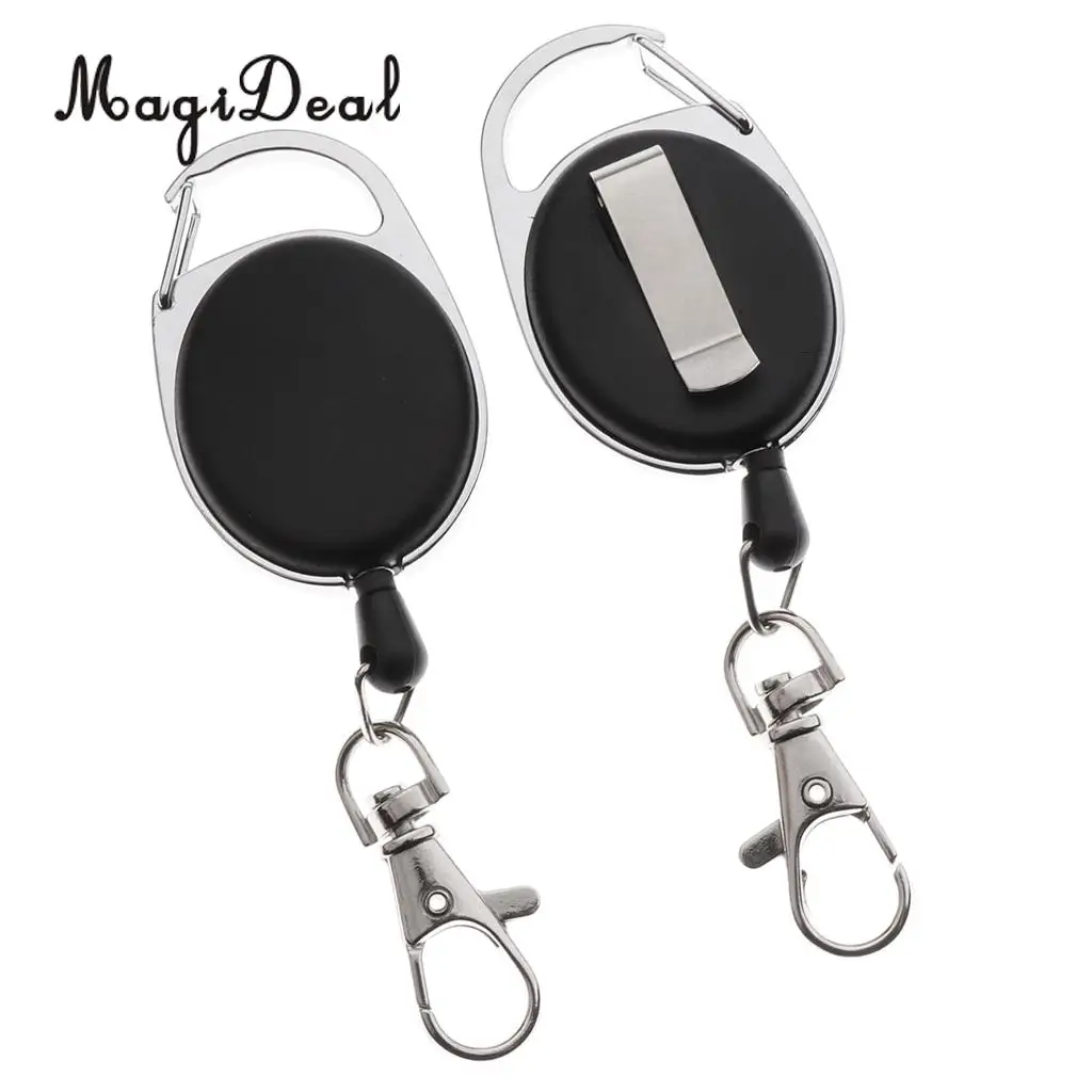 2pcs Black Retractable Keychain Carabiner Badge Reels 60cm Pull Wire with Key Ring Clip Nylon Wire Climbing Accessories