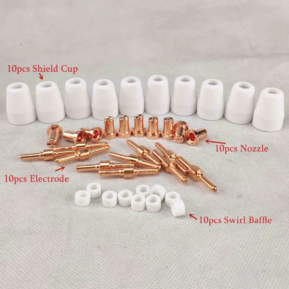 40pcs Plasma Cutting Torch Consumable Cutting Extended Long 40A PT31 Plasma Torch Shield Cup Swirl Baffle Tip Electrode Nozzle 40pcs Plasma Cutting Torch Consumable Cutting Extended Long 40A PT31 Plasma Torch Shield Cup Swirl Baffle Tip Electrode Nozzle