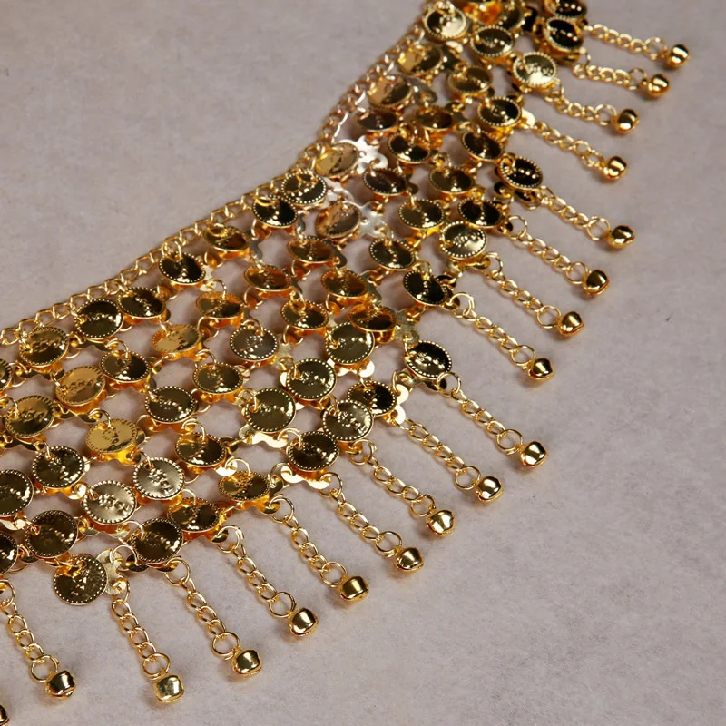 Cheap  Beaded  Waist Golden Silver Gypsy Tribal Belt  Belly Dance Metal Hip Scarf Belly Dance Coins Belt With Jingle  (5)