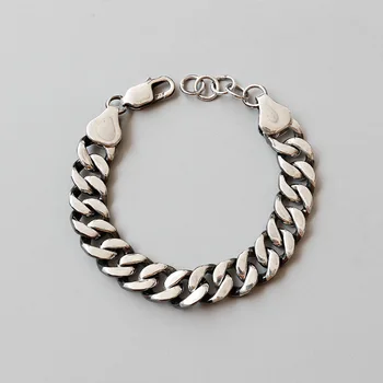 

Vintage 100% 925 sterling silver couple paired bracelets for men women, exaggerated chains male bracelet bangle men jewelry