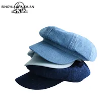 Хлопкового денима восьмиугольный берет продавца газет шляпа Для мужчин Для женщин Винтаж Для мужчин Для женщин демисезонная Кепка берет художник