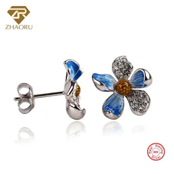 

ZHAORU 925 Sterling Sliver Earrings Silver Stud Earrings for Women Fine Jewelry Flower Earring Fashion Earring