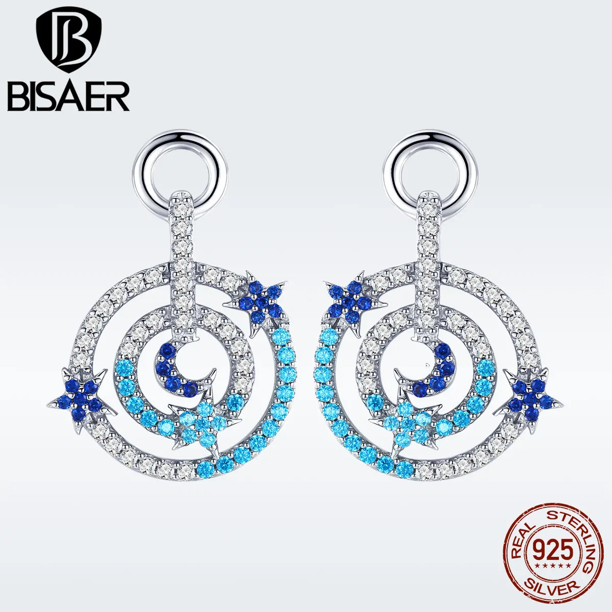 

925 Sterling Silver Blue Cubic Zirconia Stone Planet Star and Moon Drop Earrings for Women Galaxy Wedding Jewelry GAE047