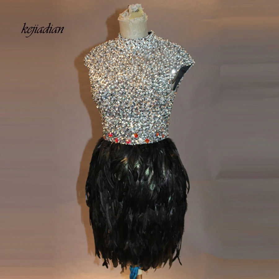 black feather cocktail dress