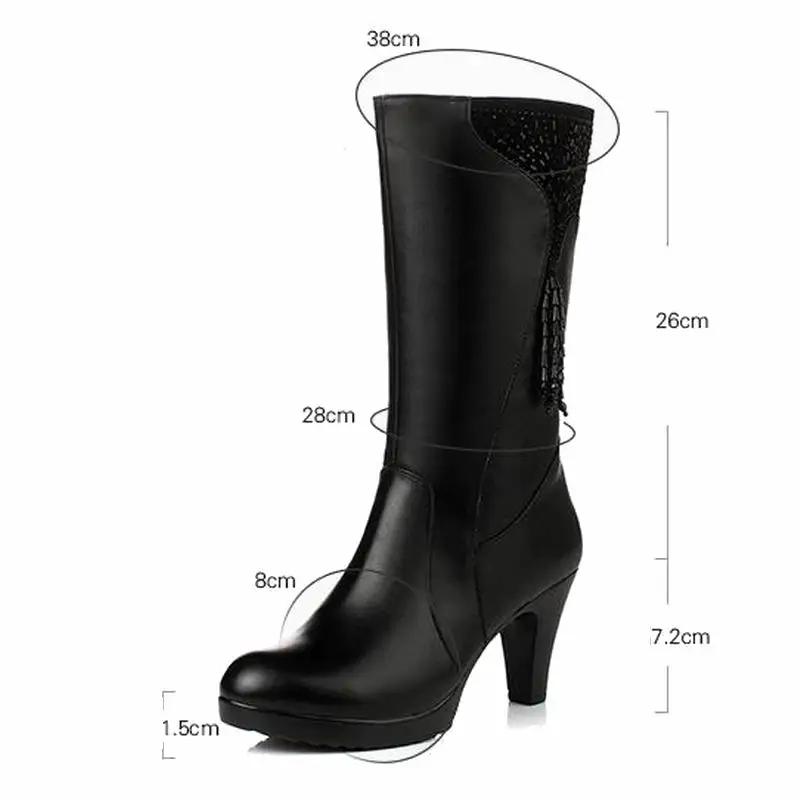 GKTINOO/зимние сапоги; Теплая обувь с мехом внутри; женская обувь из натуральной кожи; сапоги на высоком каблуке; обувь; botas; большие размеры 35-43