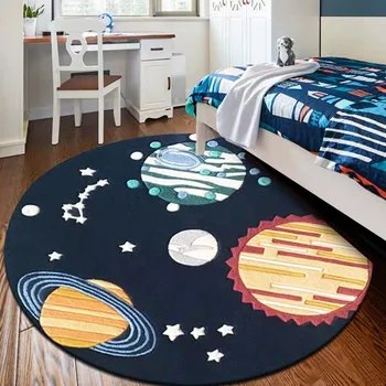 

Stars and universe decoration rug for boy's room ,blue round shaped living room carpet ,children's room playing floor mat