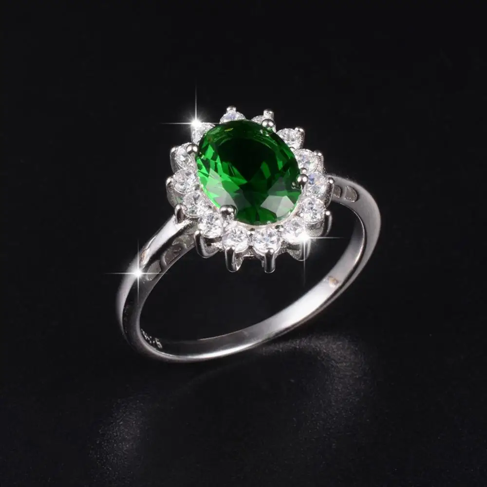 Eternal 925 серебряные ювелирные изделия принцесса кольцо в стиле Дианы для женщин роскошный синий сапфир камень вечерние Обручальные Bijoux свадебные кольца - Цвет камня: Зеленый