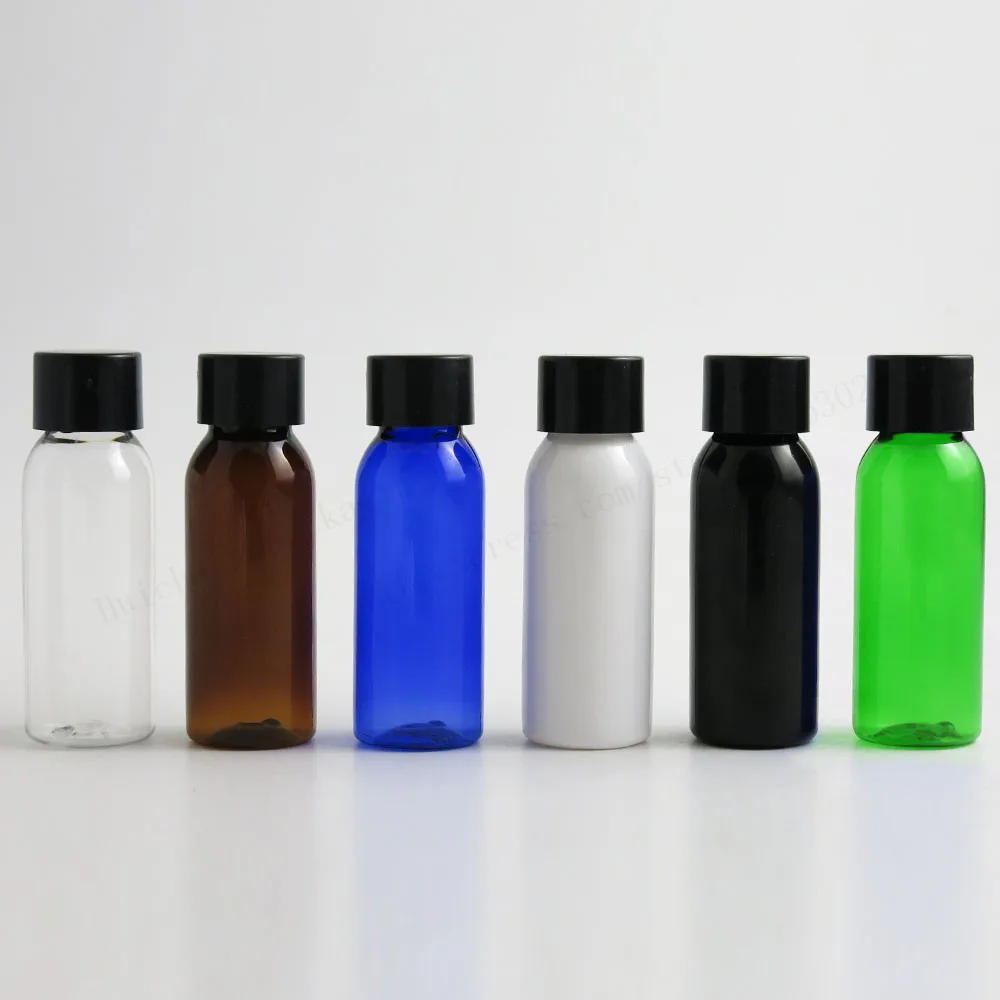 여행용 원형 화장품 페트병, 50x30ml, 1oz, 투명 블루 블랙 앰버 리필용 크림, 플라스틱 휴대용 화장품 용기