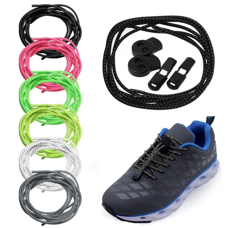 Shoe Strings No Tie Lazy Laces Elastic Round Buckle Sport Shoes Sneaker Shoelaces Reflective Without Lacing Running Lock Lace