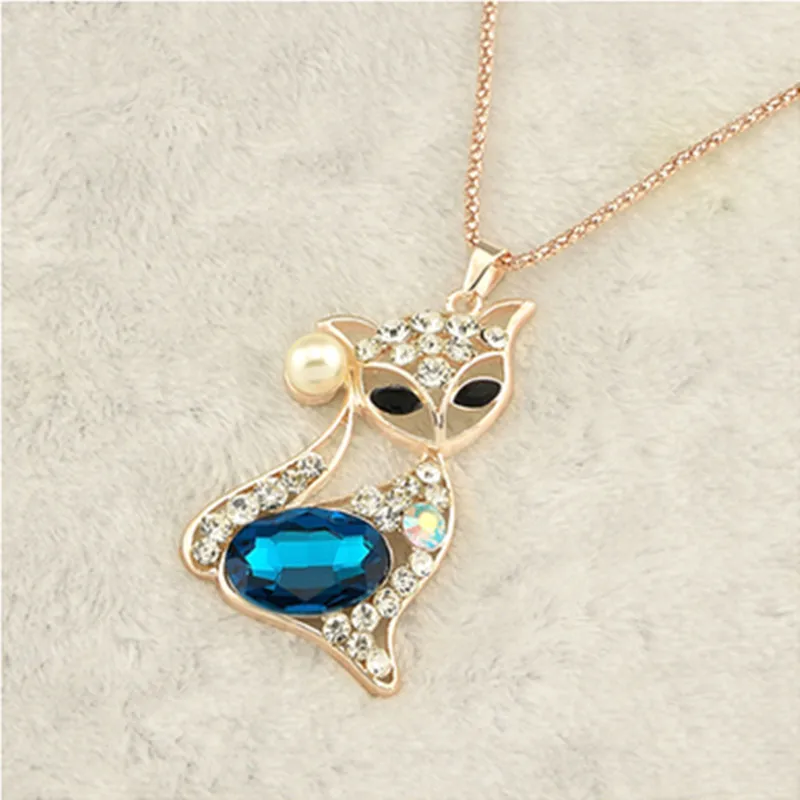 Women Long Chain Sweater Necklaces Pendant Fashion Jewelry Crystal Flower Animal