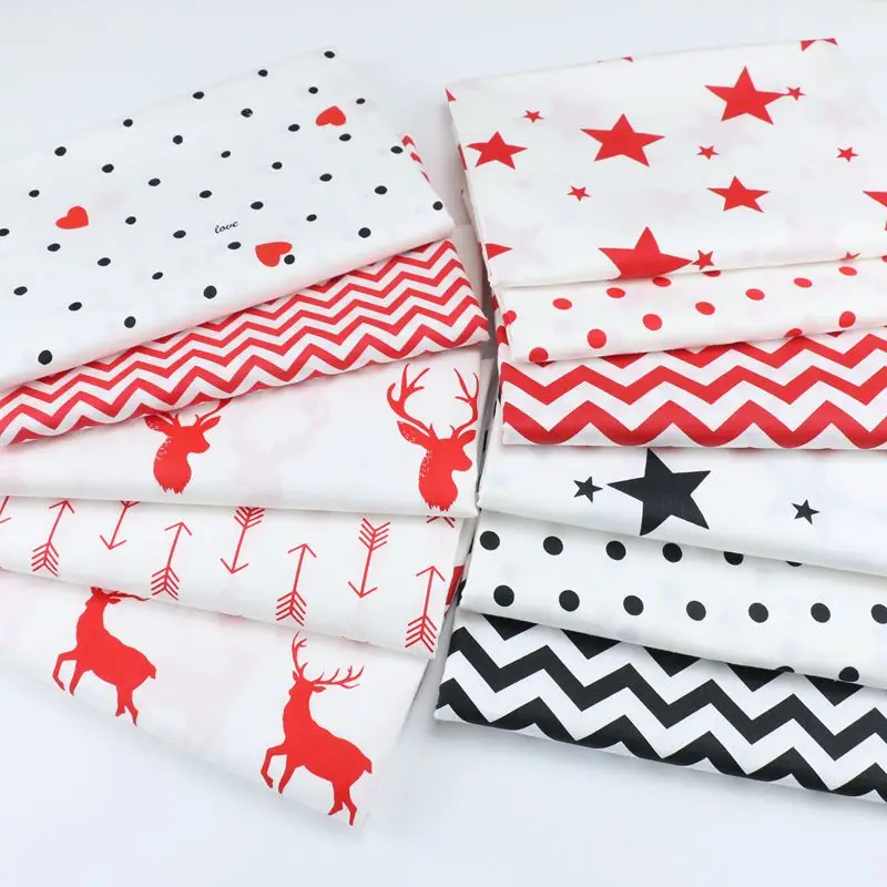 

160cm*50cm cotton fabric nordic wind cartoon RED BLACK christmas elk deer star arrow chevron fabric for DIY crib cushion tissue