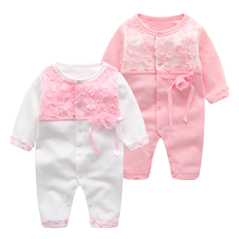 

Pink lace leotard spring cotton baby girls newborn baby romper suits up long sleeved spring