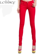 2017 Autumn Fashion Pencil Jeans Woman Candy Colored Mid Waist Full Length Zipper Slim Fit Skinny Women Pants Hot Female Jeans