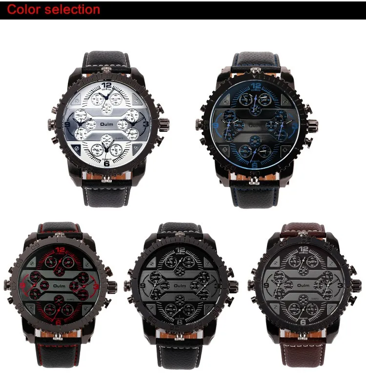 Модные кварцевые роскошные брендовые часы OULM, 4 часовые часы с часовыми поясами, мужские кожаные военные часы для мужчин, наручные часы Relogio Masculino