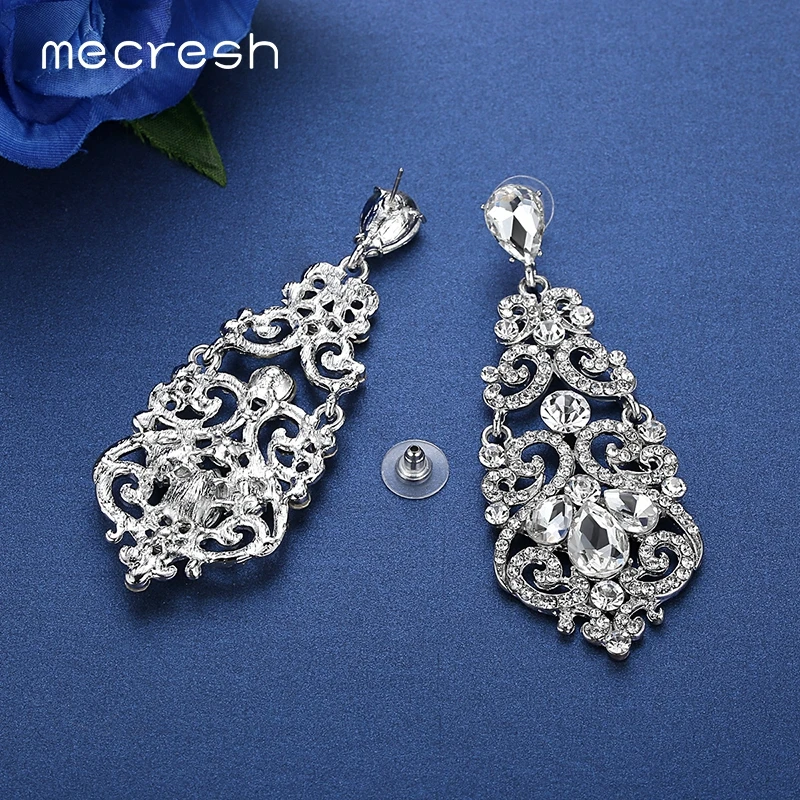 Mecresh великолепные серьги с кристаллами для женщин Серебряный цвет геометрические длинные серьги-подвески модные свадебные ювелирные изделия EH373