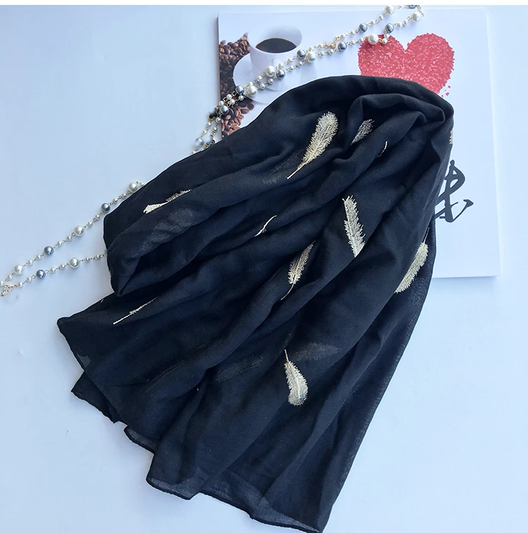 Marte& Joven модный шарф с золотыми перьями и вышивкой, черный/белый шарф для женщин, роскошный брендовый мягкий шарф из полиэстера на весну/лето