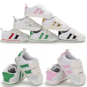 

New Toddler Boy Girl Kids Shoes Mesh Striped Patch Hook Sole 0-18 Months Soft Crib Newborn Baby Infant Sport Casual Sneaker