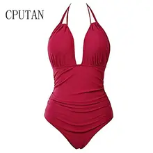 CPUTAN 2020 Women Vintage Dots One Piece Swimwear Backless Tummy Control Monokini Swimsuit Halter Push up Bathing Plus Size 4XL