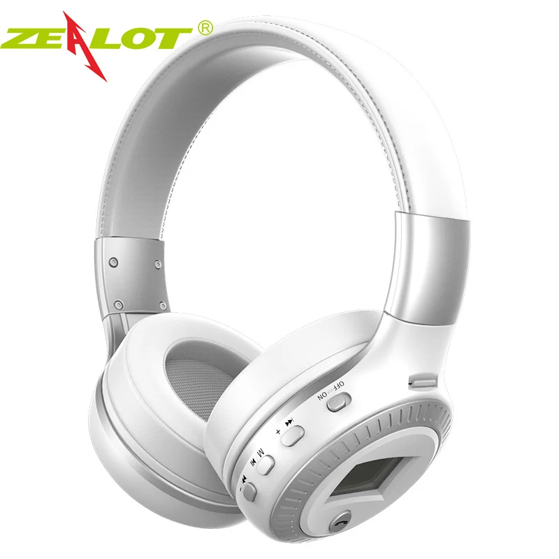 Zealot B19 Bluetooth наушники с fm-радио ЖК-экран hifi бас стерео наушники Беспроводная гарнитура с микрофоном, поддержка TF/sd карты - Цвет: White