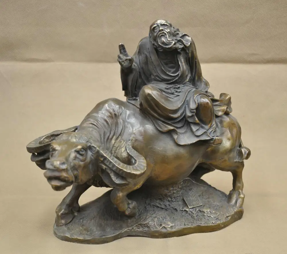 

SS 12'' China Taoism Founder Lao-tzu Philosopher Ride Bull Bronze Statue