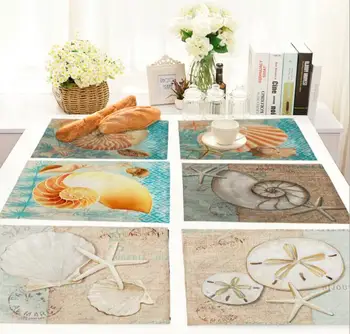 

Printed Linen Placemat Place mat Table Mat hot ocean conch polyester Dinner table mat Coaster Home Dec wholesale FG959