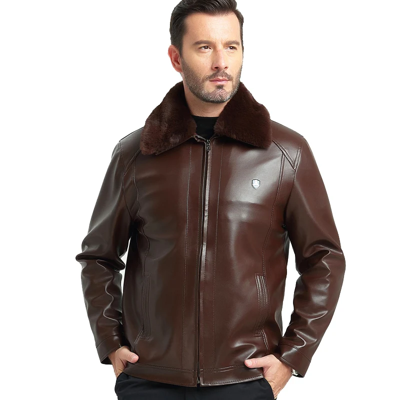 

Winter Jackets Men Leather Jacket Men's Coats Thickening Wool Windbreak Waterproof Warm Skin Lamb Fur Trench Business Coat
