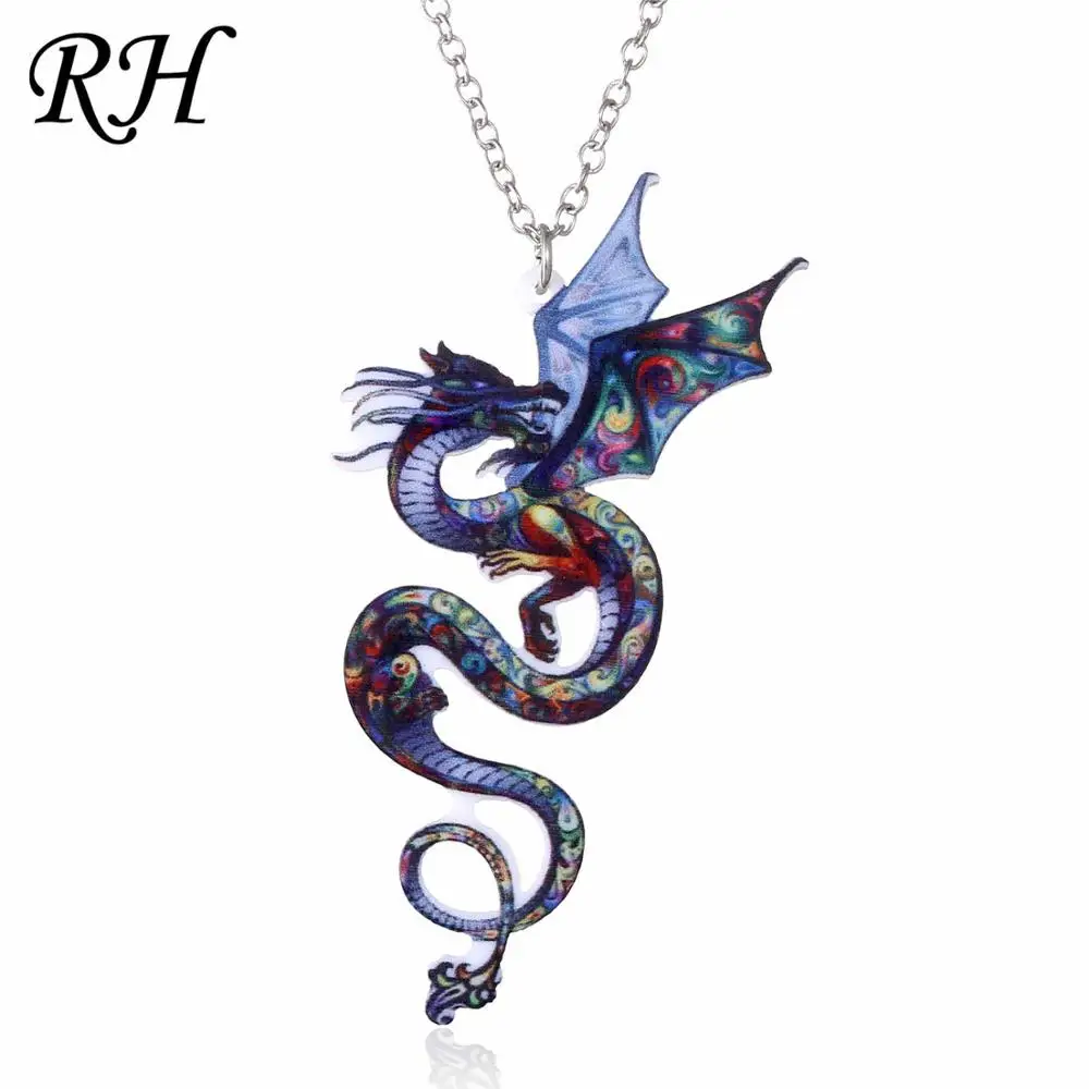 Dragon Акриловое животное ожерелье домашнее животное кошка дракон свинья птица лошадь, волк рыба собака женское ожерелье Богемия ювелирные изделия кулон этническое длинное ожерелье - Окраска металла: Dragon