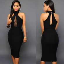 2017 herbst neue frauen sexy party-ball cocktail club elegante schwarz gaze bodycon dress vintage bodycon sleeveless midi vestido