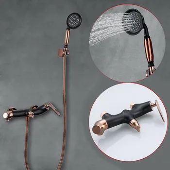 

ORB+Rose Brass Gold Dual Function Shower Set Wall Mounted Bathroom Cold And Hot Mixer Water Faucet Shower Leaf Design Handle