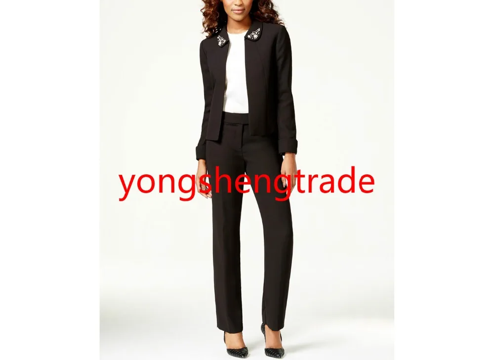 petite black pant suit
