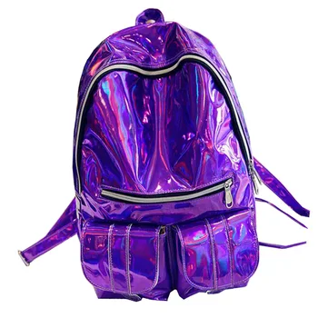 

2018 Women Hologram Laser Leather Backpack Holographic Transparent Backpacks Sac a Dos School Bag For Teenagers Travel Rucksack