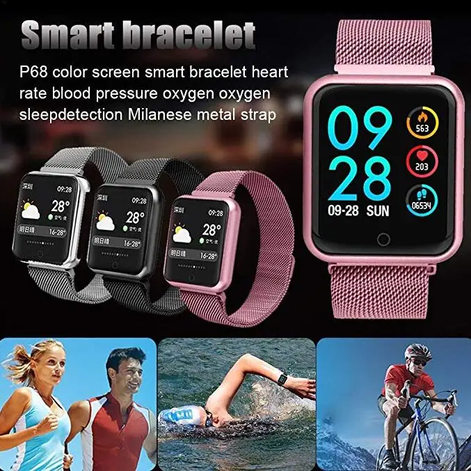 

Sports IP68 Smart Watch P68 fitness bracelet activity tracker heart rate monitor blood pressure for ios Android apple iPhone 6/7