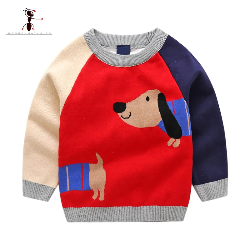 

2018Kung Fu Ant Autumn Winter Boys Sweater Print Animal Children's Clothing pullover Sweater O-Neck Patchwork 24M Baby Tops 3520