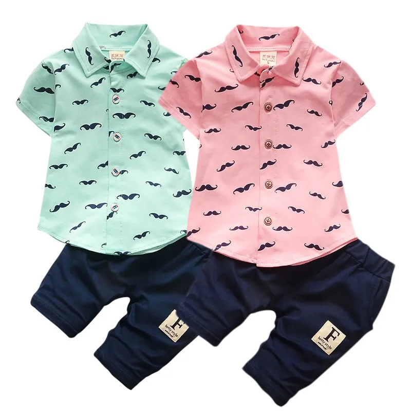 New Arrivals Summer Baby Boys Clothes Suits Gentleman Style Kids Lovely Beard Shirt+Pants 2 Pcs Kindergarten Casual | Детская одежда и