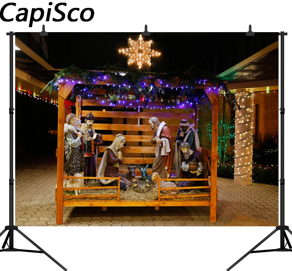 

Capisco Christmas Jesus Nativity Scene Photography Backgrounds Vinyl New Year Home Decoration Camera Backdrops For Photo Studio