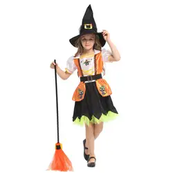 Милый сказочный костюм для девочек с изображением кошки и ведьмы; Карнавальный костюм для девочек; Карнавальный костюм для детей на