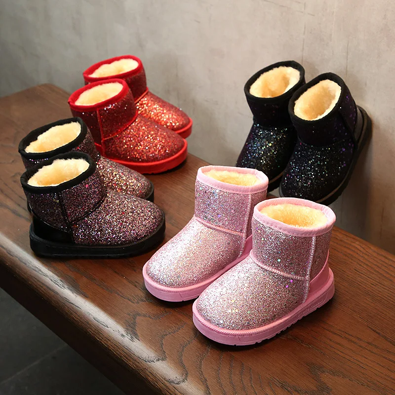 

2019 New Arrival Cotton-padded Boys Girls Winter Warm Shoes Fashion Plush Kids Snow Boots Bling Thick Children Boots
