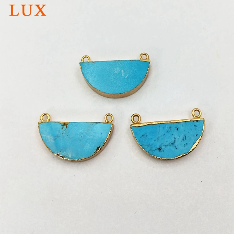 

Wholesale Gold Plating Moon Natural turquoises Stone Connector pendant with Double Bails Beads Charms
