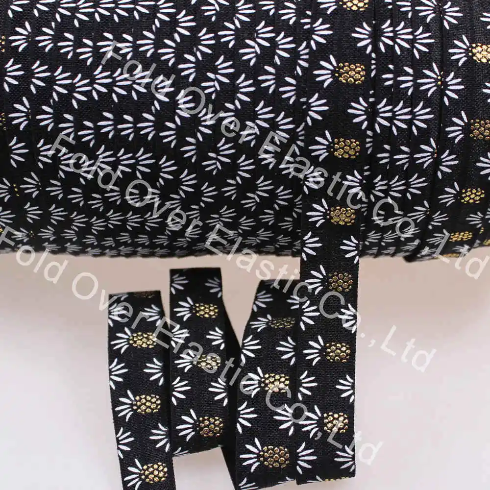 100yards printed foe ribbon pineapple pattern fold over elastic 1.5cm width black | Дом и сад