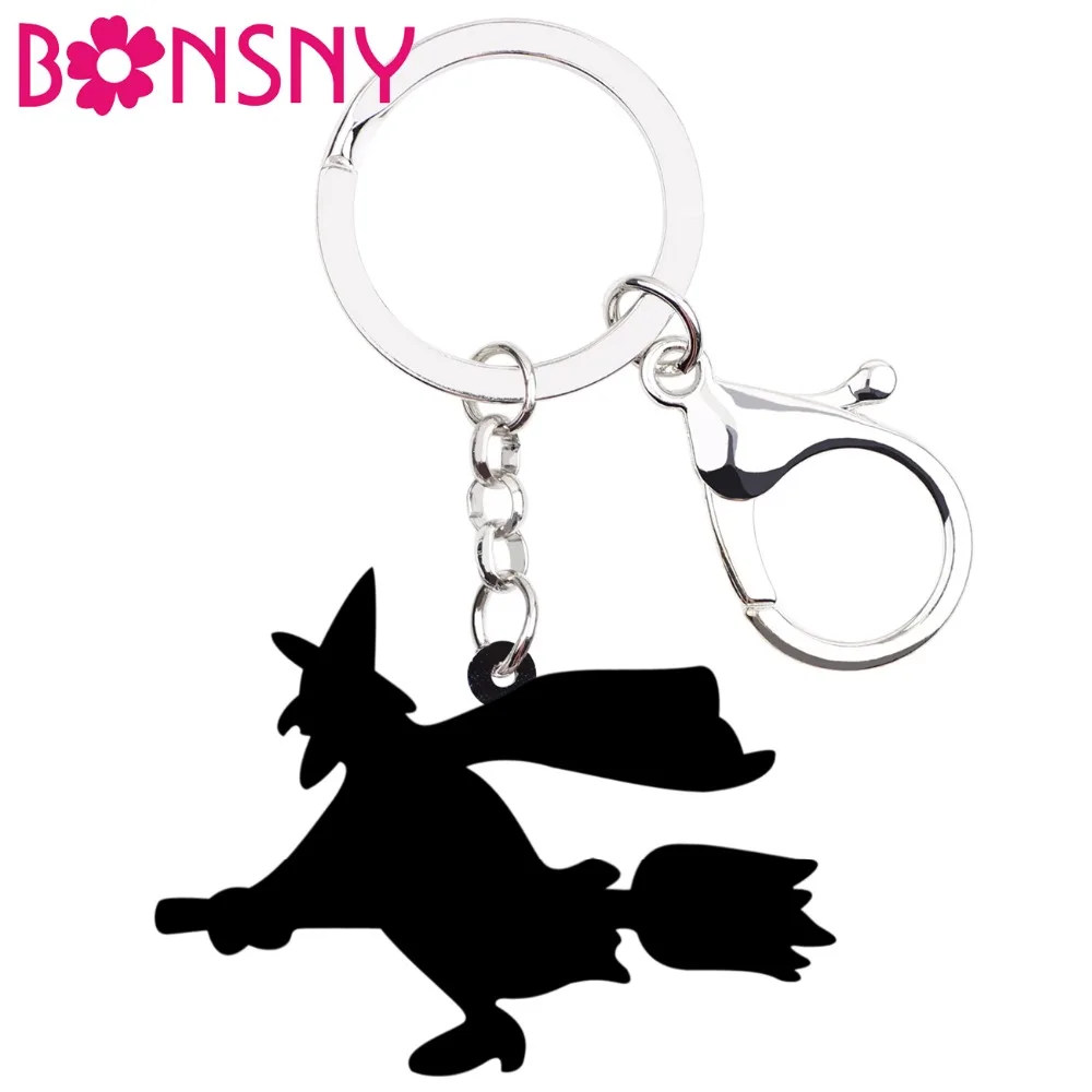 

Bonsny Acrylic Halloween Witch Shadow Key Chains Keychains Ring Pendant Fashion Punk Jewelry For Women Girls Bag Car Charms Gift