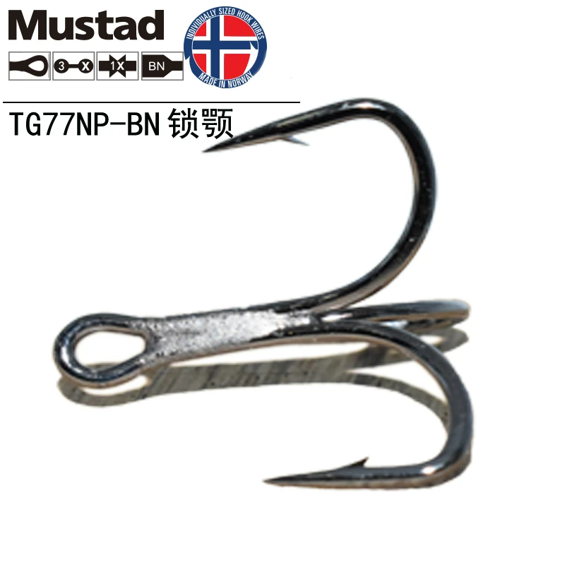 Mustad Treble Hooks TG77 High Carbon Steel Black Nickle Barbed Jawlock  Angle 3X Strength Lure Fishing Anchor Anzol Pesca