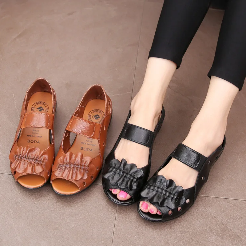 Летняя женская обувь женские летние сандалии на плоской подошве из натуральной кожи повседневные Босоножки с открытым носком женские босоножки C292