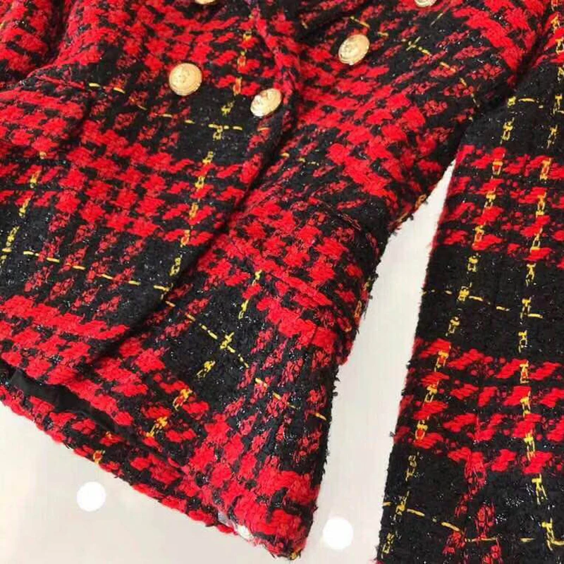 De Plaid Tweed Veste Mode Manches Automne À Longues Manteau 2018 Rouge En Femmes zOU4xawOq